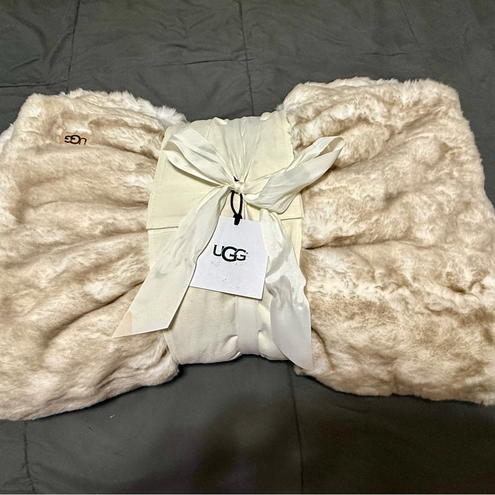 UGG Cream Faux Fur Throw Blanket